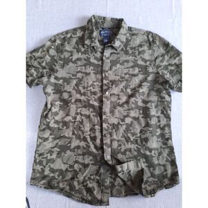 American Rag Women XL Camo Military Green Button Shirt‎ Short Sleeve